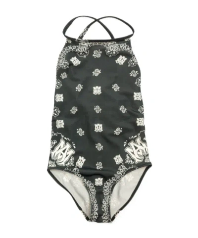 Amiri Kids' Patterned One Piece Swimsuit In Green