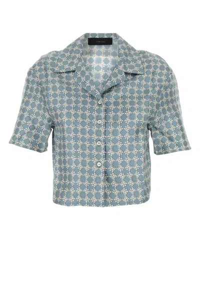 Amiri Silk Shirt Patterned Short Sleeves In Grey