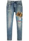 Amiri Pegasus Distressed Skinny Jeans In Indigo