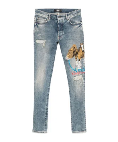 Amiri Pegasus Printed Jeans In Gray