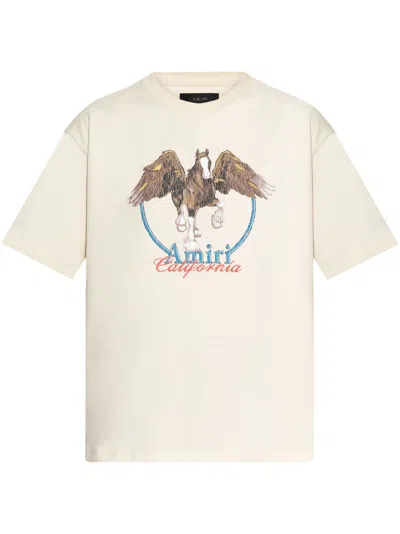 Amiri 'pegasus' Crew Neck Graphic Print T-shirt In Beige