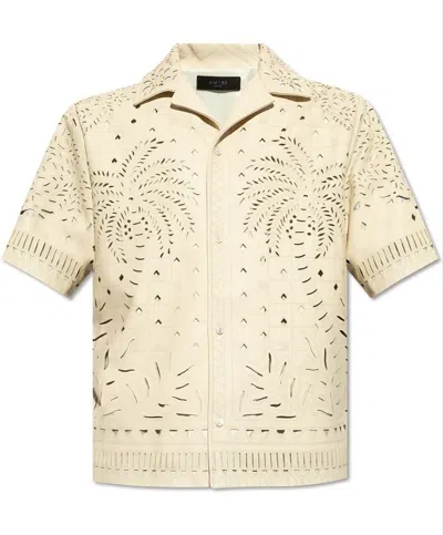 Amiri Perforated Leather Shirt In Beige
