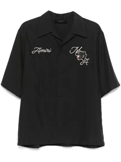 Amiri Panther Motif Short Sleeves Spread Collar Shirt In Black