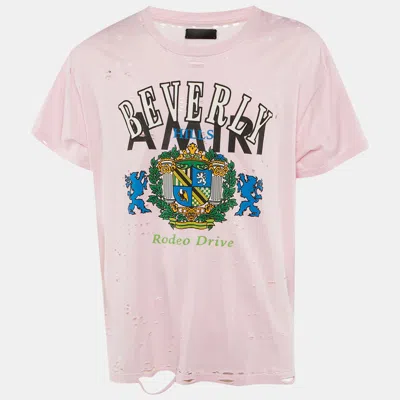 Pre-owned Amiri Pink Beverly Hills Print Cotton Distressed T-shirt L