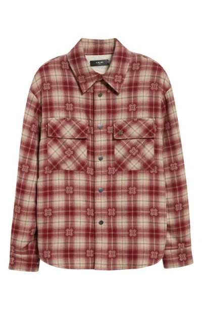 Amiri Fleece-lined Padded Checked Cotton-jacquard Overshirt In Red