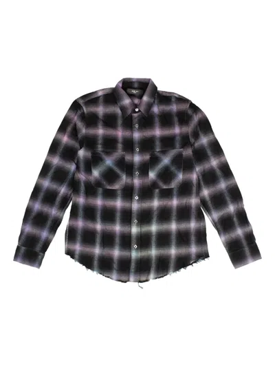 Amiri Plaid Frayed-hem Shirt In Black