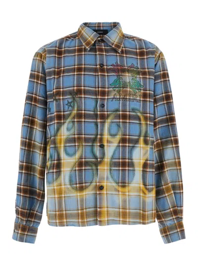 Amiri Plaid Logo-embroidered Cotton Shirt In Multi