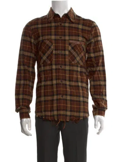 Pre-owned Amiri Plaid Print Long Sleeve Button-up Top In Brown