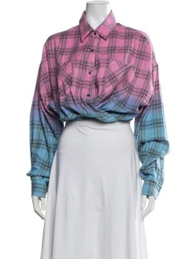 Pre-owned Amiri Plaid Print Long Sleeve Button-up Top W/ Tags In Purple