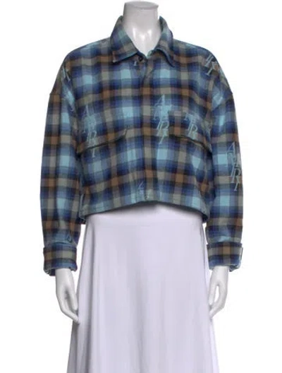 Pre-owned Amiri Plaid Print Long Sleeve Top In Blue