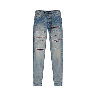 Pre-owned Amiri Plaid Thrasher Skinny Jean 'clay/indigo'