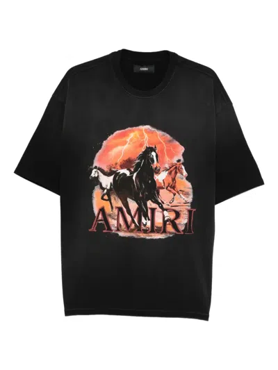 Amiri Graphic Print Oversized Crewneck T-shirt Shirt In Black