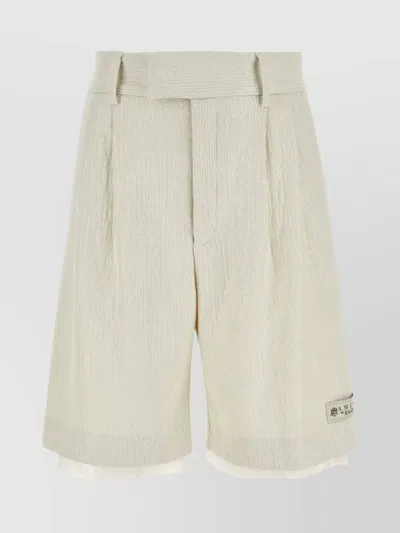 Amiri Pleated Bermuda Shorts In Textured Fabric In Neutral