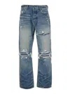 Amiri Blue Jeans With Ripped Details On The Front And Logo Patch On The Rear In Denim Man In Blue