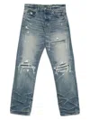 Amiri Men Blue Jeans With Ripped Details On The Front And Logo Patch On The Rear In Denim Man In Blue