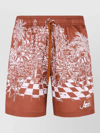 Amiri Polyester Swimsuit Graphic Print Elastic Waistband In Brown