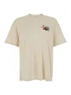 Amiri Pool Cue Beige Crewneck T-shirt With Logo Detail On The Front And Maxi Logo Print On The Rear In Cot
