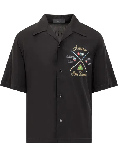 Amiri Pool Cue Printed Viscose Bowling Shirt In Black
