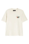 Amiri 'pool Cue' Beige Crewneck T-shirt With Logo Detail On The Front And Maxi Logo Print On The Rear In Alabaster
