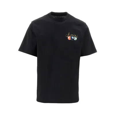 Amiri Pool Cue Black Crewneck T-shirt With Logo Detail On The Front And Maxi Logo Print On The Rear In Cot