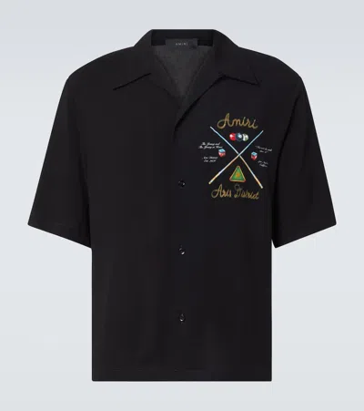 Amiri Pool Cue Printed Viscose Bowling Shirt In Black