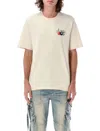 Amiri 'pool Cue' Beige Crewneck T-shirt With Logo Detail On The Front And Maxi Logo Print On The Rear
