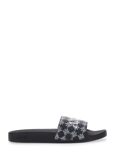 AMIRI BLACK SANDALS WITH LOGO LETTERING ON THE FRONT IN RUBBER MAN