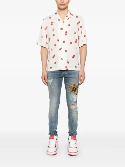 Amiri Printed And Embroidered Pegasus Jeans In Blue