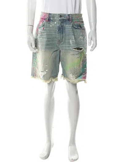 Pre-owned Amiri Printed Denim Shorts W/ Tags In Green
