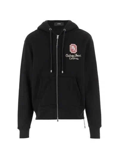 Amiri Chateau Logo Full Zip Fleece Hoodie In Black