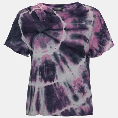 Pre-owned Amiri Purple Tie Dye Printed Cotton Distressed Crew Neck Top L