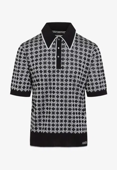 Amiri Quad Geometric Pattern Polo T-shirt In Black