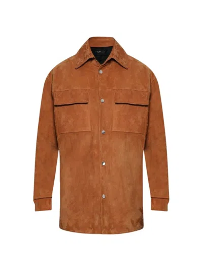 Amiri Quad Suede Overshirt Golden Coast In Brown