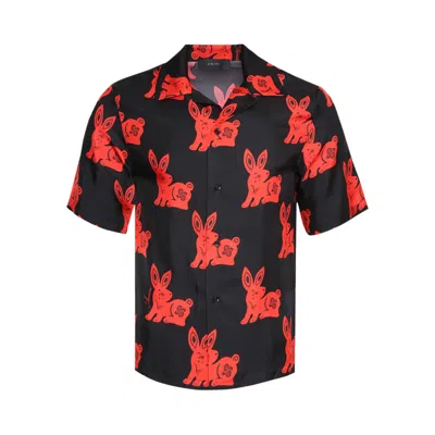 Pre-owned Amiri Rabbit Allover Bowling Shirt 'black/red' | Men's Size L