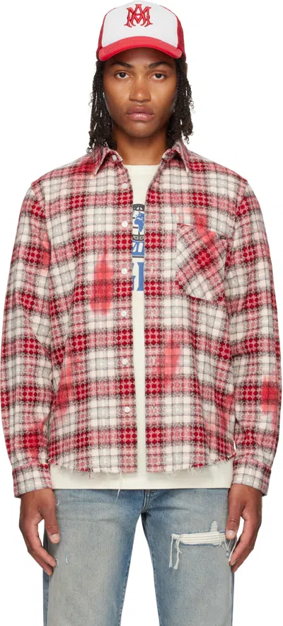 AMIRI RED & WHITE MA QUAD BLEACH FLANNEL SHIRT