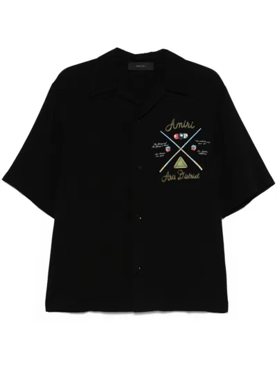 Amiri Relaxed Fit Black Short-sleeved Shirt With Intricate Embroidery