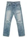 Amiri Men Blue Jeans With Ripped Details On The Front And Logo Patch On The Rear In Denim Man In Blue