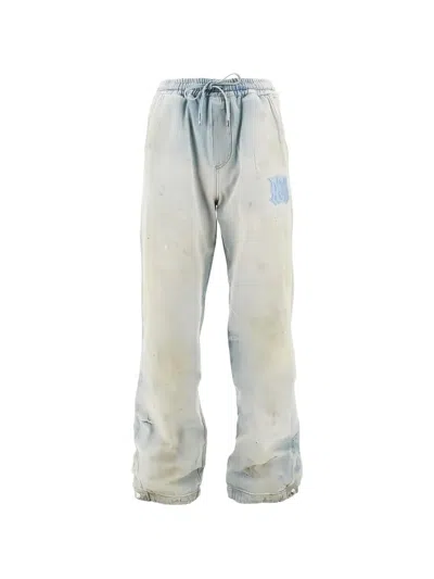 Amiri Men Light Bliue Pants With Elastic Waist And Logo Patch On The Front In Cotton Man In Blue