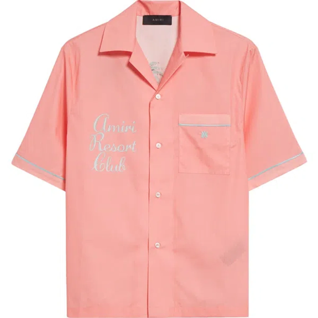 Amiri Rest Club Embroidered Button-up Shirt In Flamingo Pink