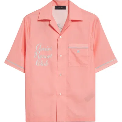 Amiri Rest Club Embroidered Button-up Shirt In Flamingo Pink