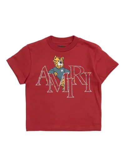 Amiri Kids' Rhinestone Graphic T-shirt In Red