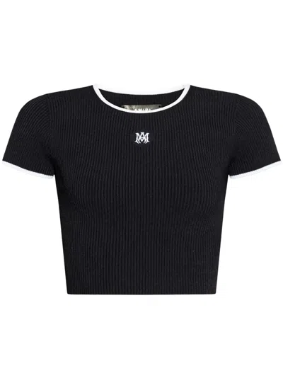 AMIRI RIBBED EMBROIDERED LOGO CROP TOP
