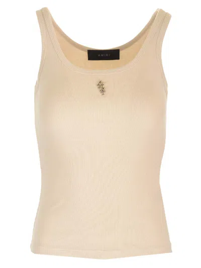 Amiri Ribbed Tank Top With Logo In Beige