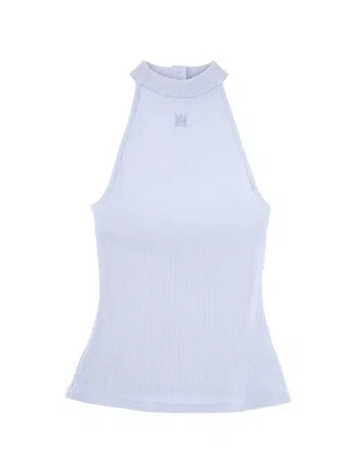 Amiri Ribbed-knit Halterneck Top In Blue