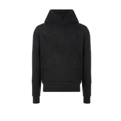 Amiri Ripped Cotton Hoodie In Black