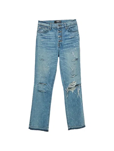 Pre-owned Amiri Ripped Rhinestone Jeans In Blue