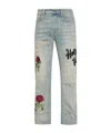 Amiri Rose-embroidered Distressed Jeans In Gray