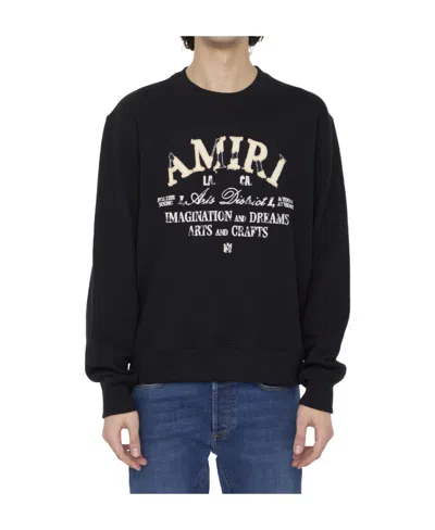 Amiri Round-collar Long-sleeve Hoodie In Black