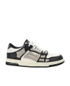 Amiri Crystal Skel Top Low Leather And Suede Sneakers With Rhinestones Detail In Black