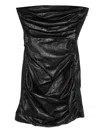 Amiri Ruched Calf Leather Mini Dress In Black